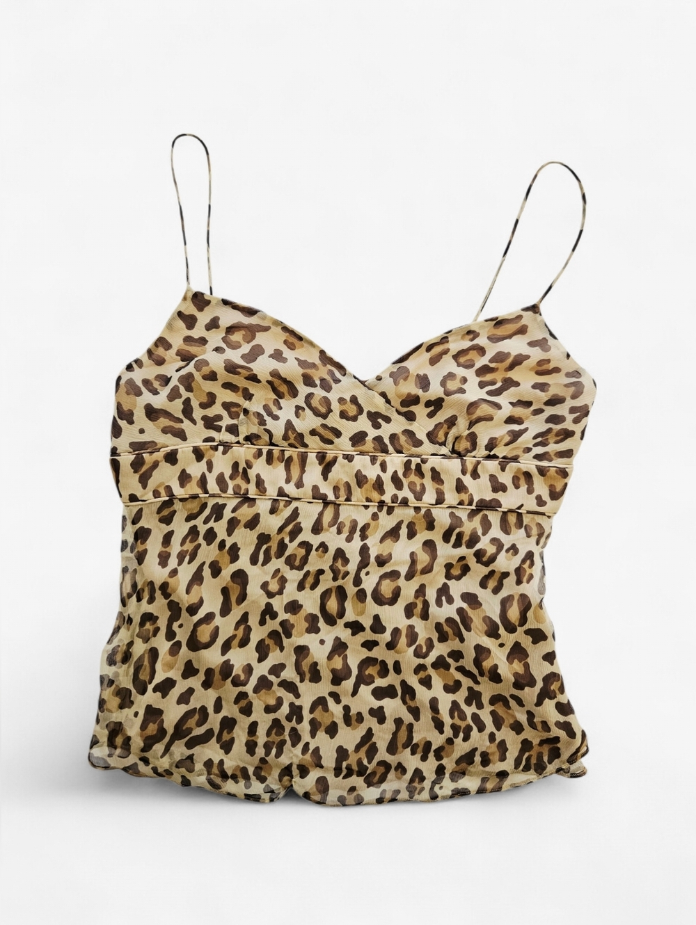 Vintage J. Crew 100% Silk Chiffon Leopard Print Flowy Spaghetti Strap Tank Top 8